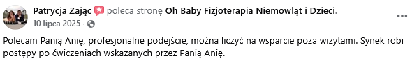 Opinia klienta o fizjoterapii Oh Baby