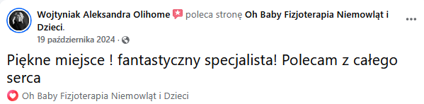 Opinia klienta o fizjoterapii Oh Baby