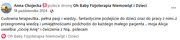 Opinia klienta o fizjoterapii Oh Baby