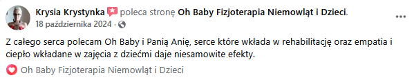 Opinia klienta o fizjoterapii Oh Baby
