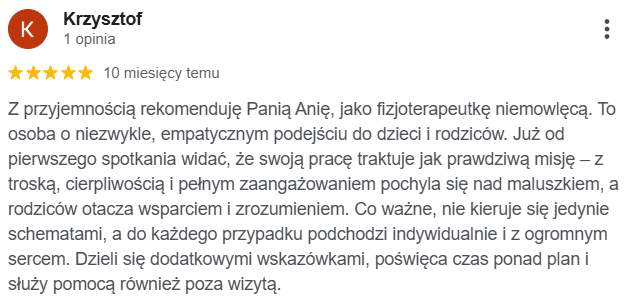 Opinia klienta o fizjoterapii Oh Baby