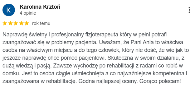 Opinia klienta o fizjoterapii Oh Baby