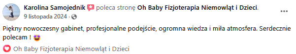 Opinia klienta o fizjoterapii Oh Baby